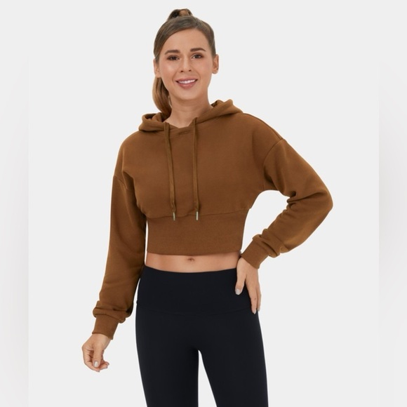 HALARA Tops - Halara Removable Hood Drawstring Cropped Fleece Cotton Hoodie | NEW!!!!🤎🐶